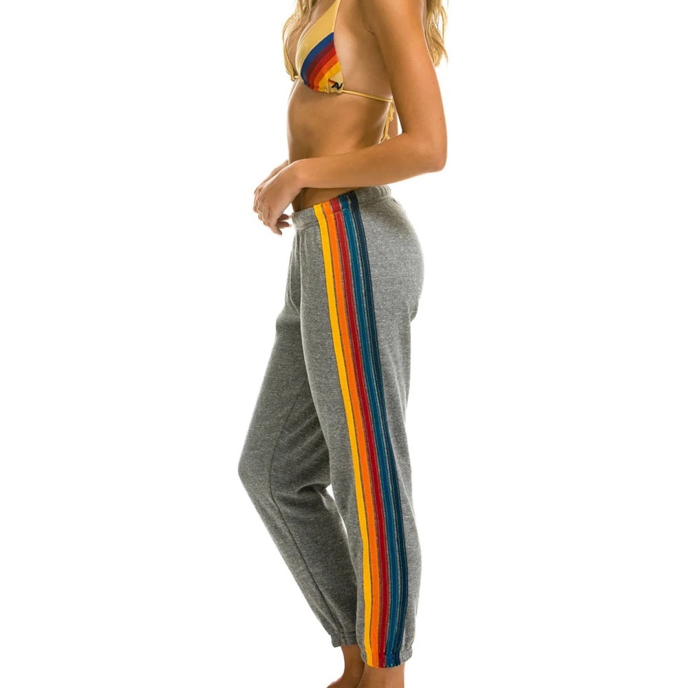 NWT Aviator Nation 5 STRIPE SWEATPANTS - HEATHER GREY